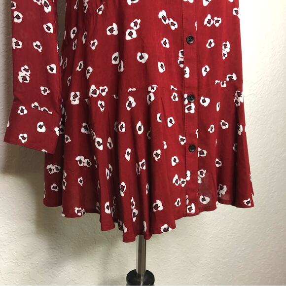 Anthropologie 11 1 Tylho red white floral button down tunic top Extra Small XS - Picture 4 of 16